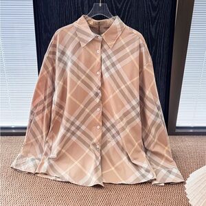 Burberry Nude Plaid Logo Embroidered Shirt